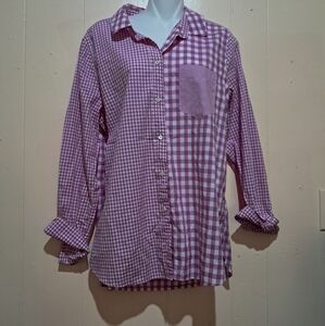 J Crew Lt  Purple Checkered Shirt Women Size 12  100% Cotton